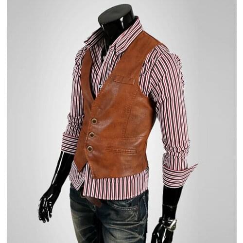 PU Vest Leather Vest Mens Leather Slim Fit Mens Basic Style Casual Fashion Good Matching Size 6376 is Small and Cautiously Buy