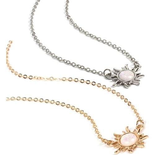 1Pcs Sun Flower Pendant Choker Necklace for Women Bohemian Choker Collier Fashion Opal Clavicle Chain Jewelry
