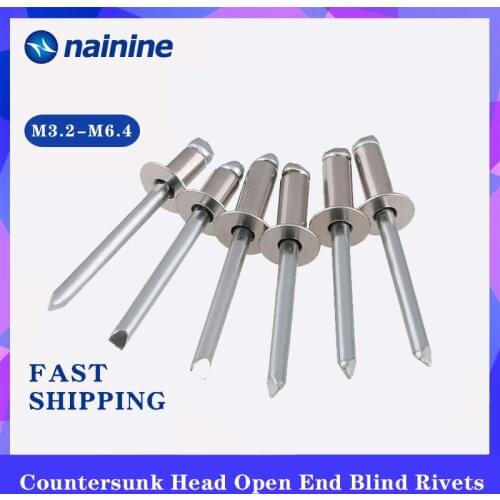 10Pcs M3.2 M4 M4.8 304 Stainless Steel Open End Blind Rivets With Break Pull Mandrel And Countersunk Head