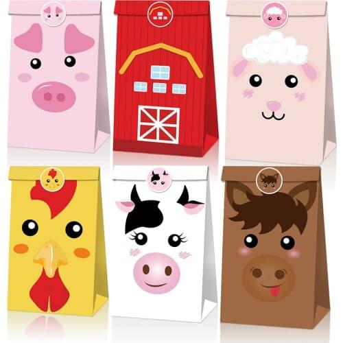 12pcs Farm Theme Party Gift Box Candy Bags Pig Cow Birthday Baby Shower Decorations Packing Bag Farm Animal Theme Party Favor