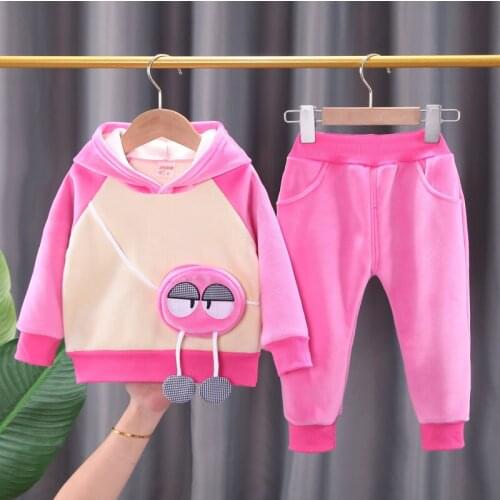 2021 Children Winter Warm Baby Girls Clothes Infant Fleece Thicken Shirt Pants 2Pcs/set Toddler Clothing Kids Suits Add Velvet