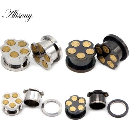 Alisouy 2PCS Stainless Steel 6-16mm Ear Gauge Plug Tunnels Flesh Ear Strength Expander Saddle Piercing Oreja Dilataciones Expand