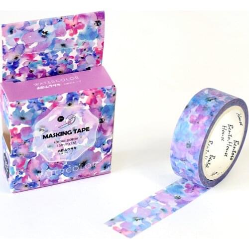 20 pcs/lot DIY Washi Masking Tapes Purple Flowers Decoration Adhesive Tapes scrapbooking stickers Cute Stationary Size 15 mm*7m