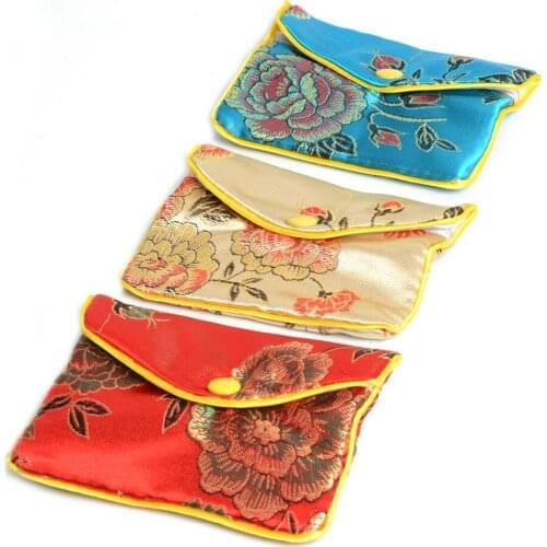 De Bijoux Wholesale 36Pcs 8*6.5Cm Silk Purse Mini Coin Bags Chinese Silk Embroidery Ring Jewelry Packaging Bags Zipper Gift Bags