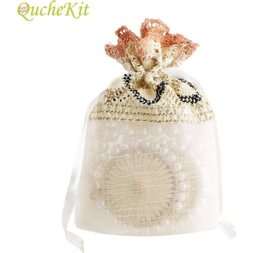 5pcs Lace Gift Bags Beam Drawstring Yarn + Polyester Lace Material Jewelry Dried Flower Candy Storage Bag