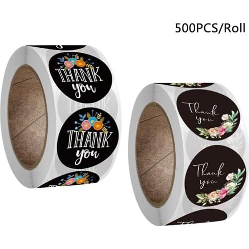 500pcs/roll Round Floral Thank You Stickers Scrapbooking For Package Seal Labels Custom Sticker Decoration Wedding Sticker