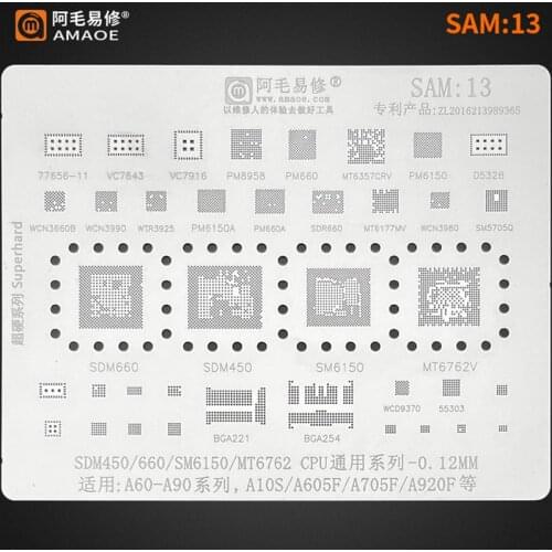 Amaoe SAM13 BGA Reballing Stencil For Samsung A60-A90 A10S A605F A750F A920F SDM450 660 SM6150 MT6762 CPU RAM IC Chip Steel Mesh