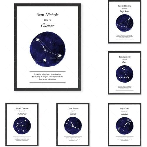 Astrological theme 12 constellation canvas posters and prints Astrology signs Minimalist geometric painting Nordic wall art pict