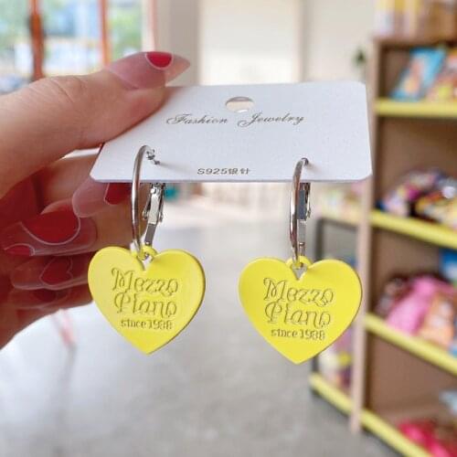 ZiccoWong Acrylic Colorful Heart Big Eardrop Earring For Women Girls Peach Heart Creative Letter Ear Ring Jewelry Party Brico