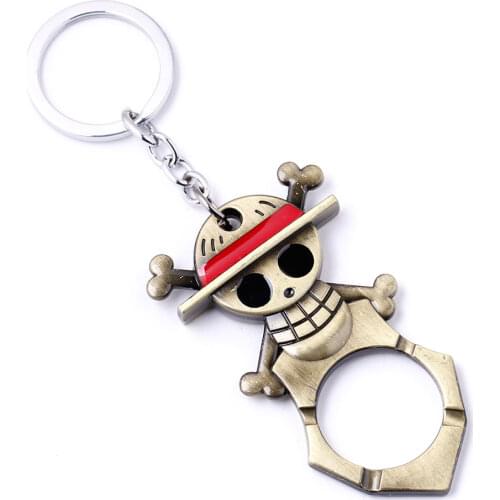 Anime One Piece Luffy Pirate Skull Keychain Dual-purpose Bottle Opener Metal Key Ring Key Finder Cartoon Collectible Jewelry