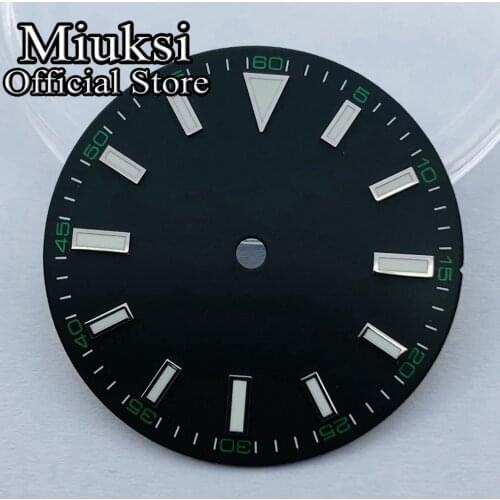 Miuksi 29mm black watch dial luminous dial fit NH35 NH36 ETA2824 2836 Mingzhu DG2813 3804 Miyota 8215 821A Seagull 1612 movement