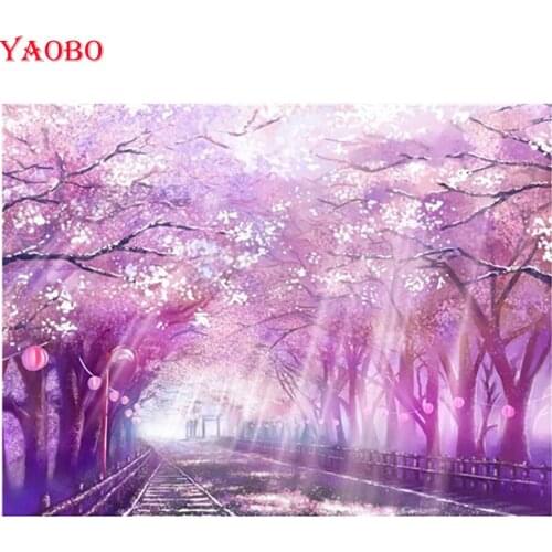 5D DIY Diamond Painting Sakura Scenery Full Square Round Drill Mosaic Pictures Embroidery beads Cross Stitch Wall Sticker Decor