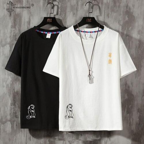 New T Shirt Mens For Men Tee Summer Embroidery Japanese Chinese Style Casual Crew Neck T-shirt Streetwear Fitness Tees Oversized