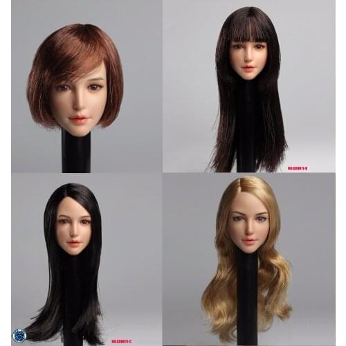 1/6 Scale Head play Asian pretty beauty Girl Head with plant balck long /short hair Female head Fit 12" Figure Body Accessory