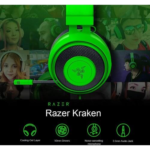 Razer Kraken Gaming Headset Earphone Headphone Cooling-Gel Layer Retractable Noise Cancelling Microphone for PC Mac NS PS