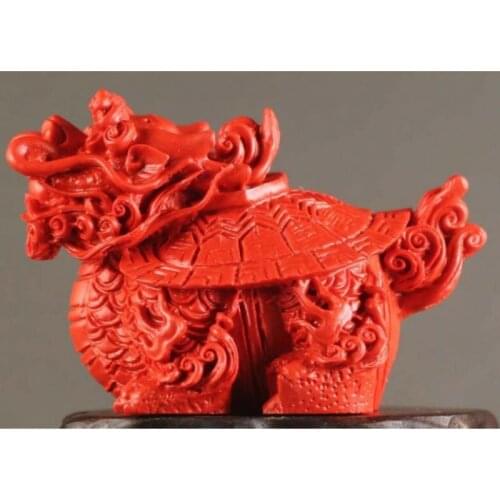 Chinese natural cinnabar red jade hand-carved dragon tortise pendant 2.2 inch