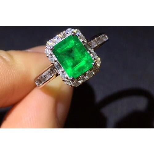 Emerald Ring 1.32ct Pure 18 K Gold Jewelry 100% Natural Emerald Gemstone Diamond Female Wedding Rings for women Fine Ring