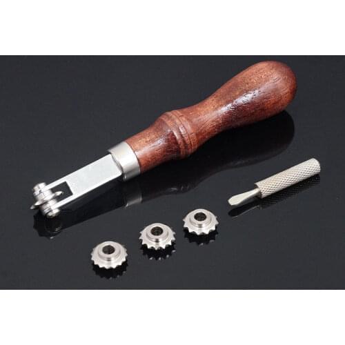 Leather craft spacer Set System Embossing system set Spacing Wheel Punching Punch Tool with 4 wheels 5/6/ 7/ 8 holes per inch