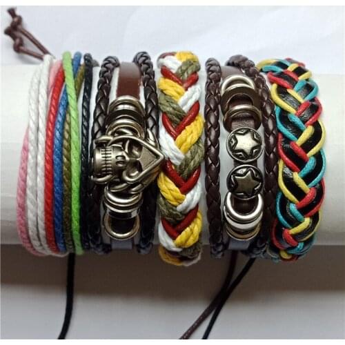 Hot selling 1Set 5pcs Punk Braided Adjustable Leather Bracelets Men For Women Cuff Vintage Jewelry Wholesale Pulseras Hombre