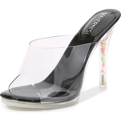 Nightclub model shoe slipper high heels female pole dancing crystal high heel design fashion plus size