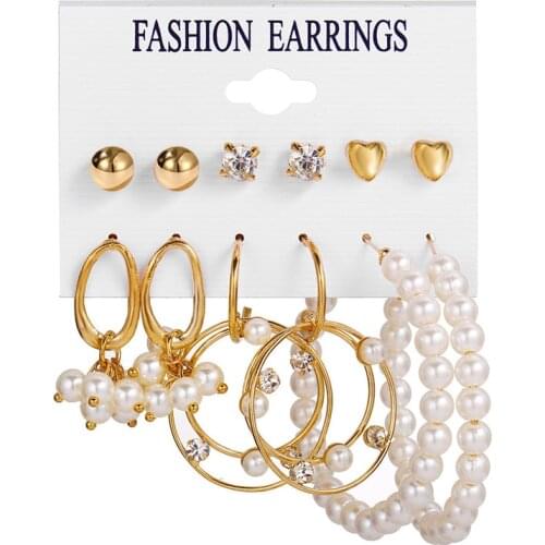 Trendy Pearl Earrings Set for Women Geometric Vintage Dangle Drop Earring Female Fashion Jewelry Gifts