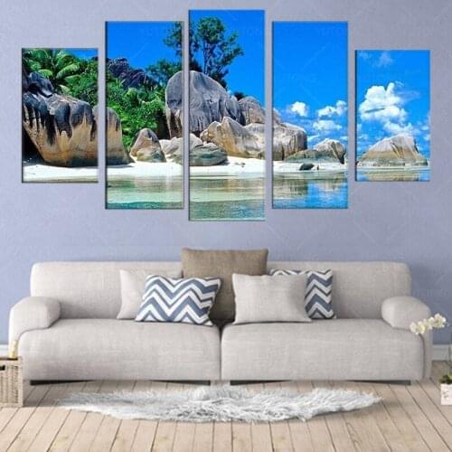 Modular Canvas HD Printed Pictures Home Decor 5 Pieces Tropical Island Paradise Painting Wall Art Living Room Beach Poster Frame