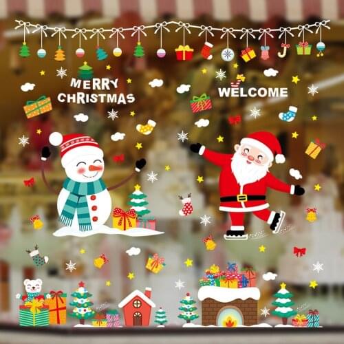 Large set combination christmas window stickers non-marking static sticker Santa claus christmas tree decoration dropshipping