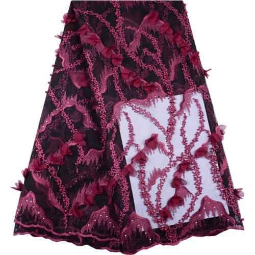 African Tulle Velvet Lace Fabric 2019 High Quality Lace Black 3D Flower Lace French Net Lace Fabric With Beads For Wedding S1446