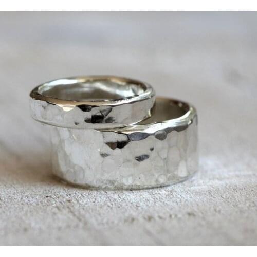 Stone Age Collection Hammer Print Couple Wedding Rings