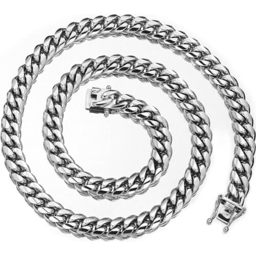12mm Mens Fashion Jewelry Silver Color Necklace Or Bracelet 7-40 Inches Option Stainless Steel Miami Curb Cuban Link Chain