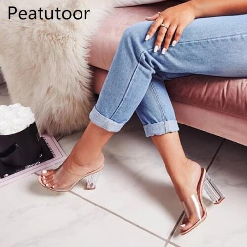 Peatutoor Summer New Women Sandals PVC Jelly Crystal Heel Transparent Women Sexy Clear High Heels Sandals Pumps Shoes Size 41 42