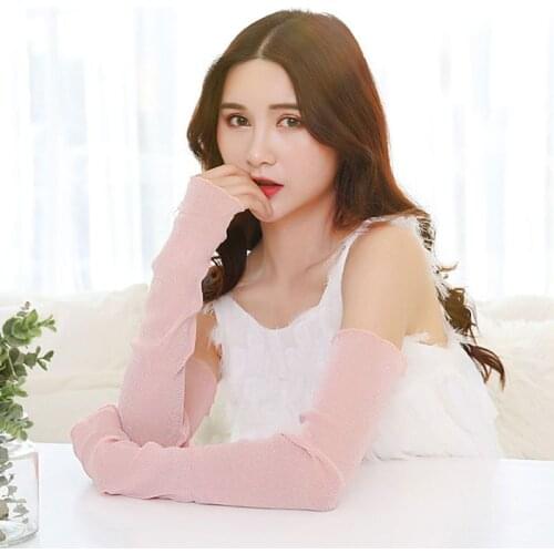 Women Girls Ultra-Thin Sheer Glitter Mesh Long Lace Gloves Metallic Shimmer Solid Color UV Protection Arm Sleeves Ruffles C1FF