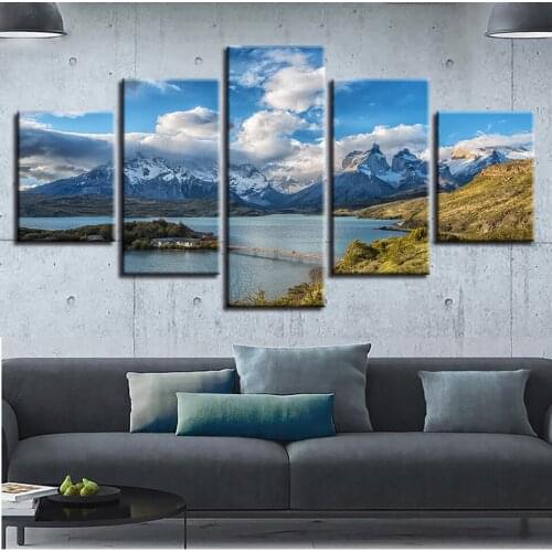 Landscape Sky Cloud Star Mountain River Hot Air Balloon 5 Piece Wall Pictures For Living Room Color Painting Art Home Decor