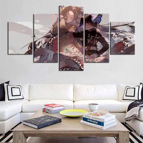 Japanese Anime Poster Modular Demon Slayer Prints Home Decor 5 Pieces Kimetsu No Yaiba Canvas Paintings Framework Art