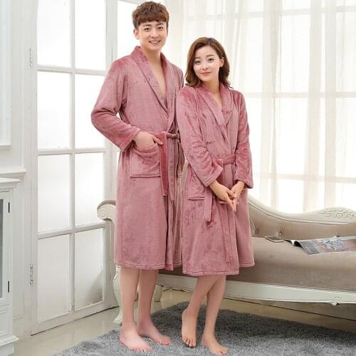 Lovers Dress for Men and Women Warm Super Soft Flannel Coral Fleece Long Bath Robe Mens Kimono Bathrobe Male Dressing Gown Robes