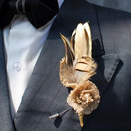 As a gift fashion handmade golden feather design Creative brooch for bow tie/ party wedding box packing 1pc 6.5*1.3cm