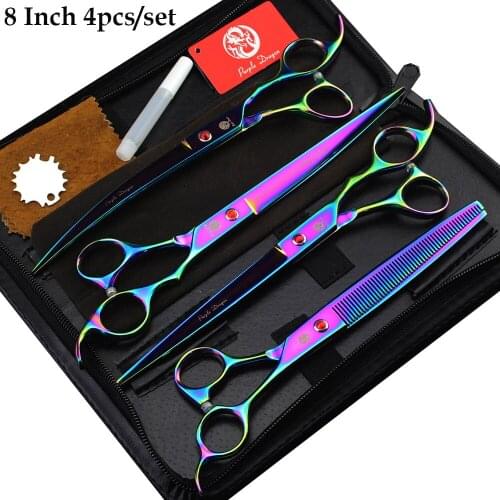 8.0 inch Professional Pet Dog Cat Grooming Scissors Straight & Curved & Thinning Shears For Animals Hair Cutting Tools Kit