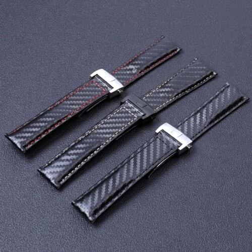 22mm 24mm Carbon Fiber Cowhide Wristband For TAG HEUER Watch Strap Perforated Watch Band Sport Bracelet Folding Buckle