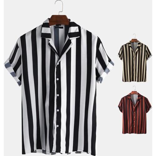 Mens Clothing Fashion Striped Printed Shirt 2021 Summer Premium Short-sleeved Striped Holiday Shirt Mens Shirt Top Plus Size