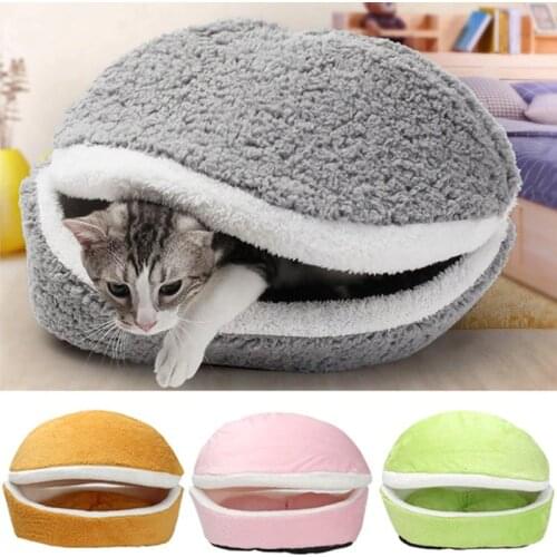Removable Cat Sleeping Bag Sofas Mat Hamburger Dog House Short Plush Small Pet Bed Warm Puppy Kennel Nest Cushion Pet Products