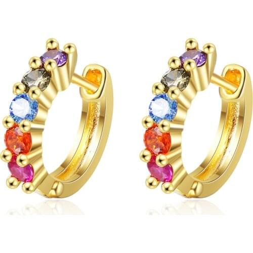 Gold Color Pave Rainbow Zirconia CZ Small Circles Huggies Hoop Earrings For Children Girls Baby Kids Jewelry brinco pequeno Aros