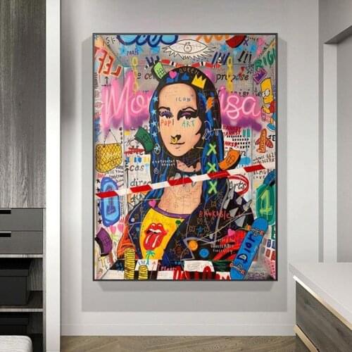 Modern Graffiti Art Mona Lisa Funny Canvas Painting Posters and Prints Wall Art for Living Room Home Decor