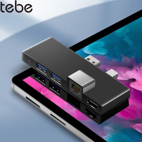 Tebe USB hub for Microsoft Surface pro 6/4/5 6 IN 1 USB/Mini DP to 4K HDMI-Adapter/ Gigabit Ethernet /USB3.1/SD TF Hub Splitter