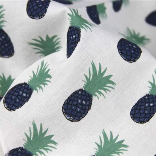 WHITE Dobby Stripe Black Blue Pineapple Printed Thin 100% Cotton Fabric for DIY Handmade Summer Apparel Dress Top Shirt Blouse