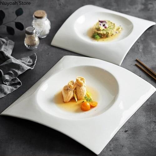 Creative White Ceramic Square Straw Hat Plate 12.5 Inch Dinner Plate Hotel Restaurant Commercial Tableware Kitchen Supplies