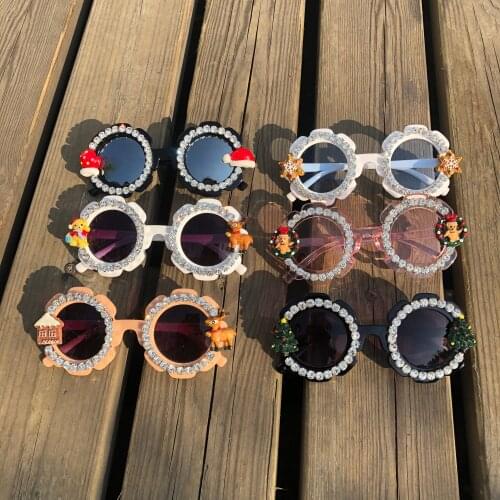 ZAOLIHU Gorgeous Diamond Kids Sunglasses Flower Shades Cartoon Christmas Design Baby Eyewear Mirror Lens UV400 Cute Eyeglass