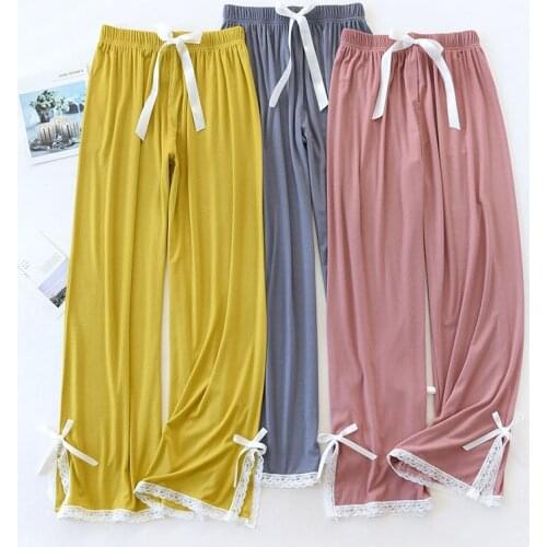 Spring And Summer Womens New Style Modal Trousers Bow Trousers Sexy Lace Loose Large Size Home Pants Cute Bottoms Lounge Wear