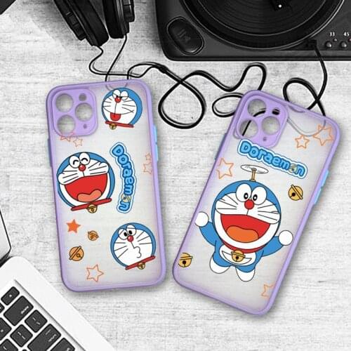 Japan anime Doraemon Phone Case Colorful Bumper Shockproof Trasparent For iPhone 11 Pro Max 12 Mini XR X XS 8 7 Plus purple Cove