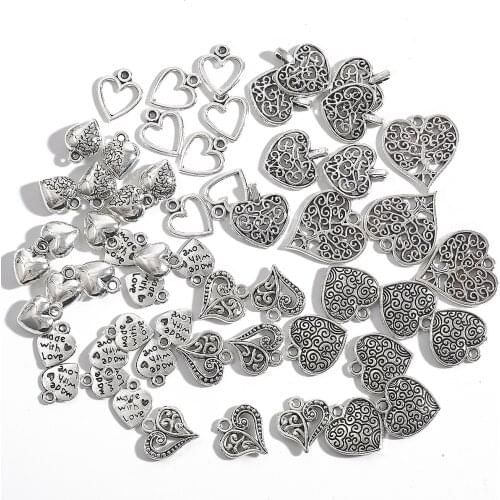 Hot sale 10-50 pcs/bag Love Heart Charms Plating Ancient Alloy Pendant DIY Jewelry Findings