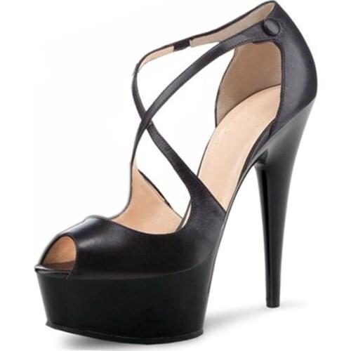 Womens High Heel Peep Toe Cross Strap Platform Heels 16cm Sexy Peep Toe Sandals Wedding Stilettos Spike Shoes Big Size34-46